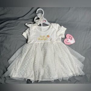 White and Gold Baby Dress with Headband